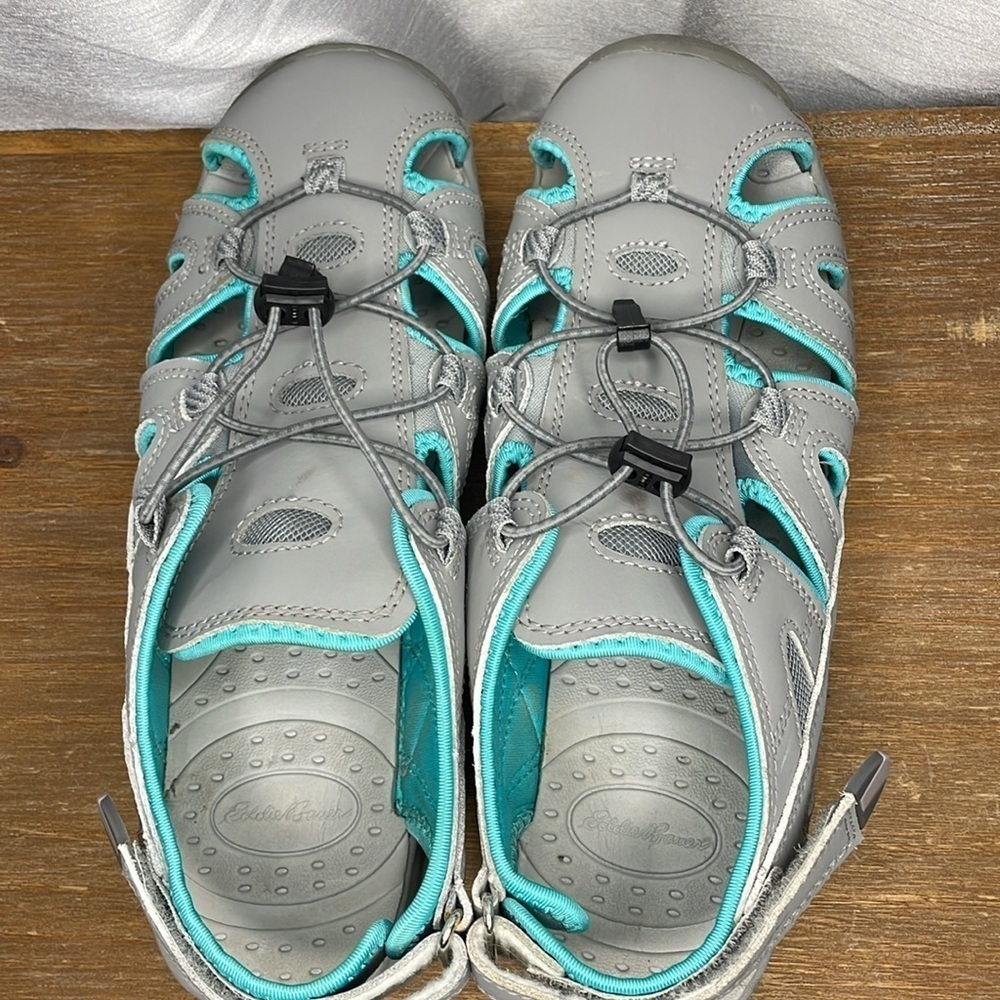 Eddie Bauer Mary Women’s 9 Gray Aqua Bump Toe Sandel Shoe - Picture 7 of 8